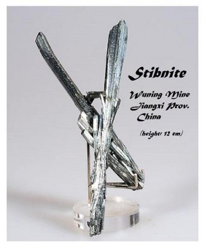 Stibnite
Wuning Mine, Qingjiang, Wuning Co., Jiujiang Prefecture, Jiangxi Province, China
Specimen height 12 cm (Author: Tobi)