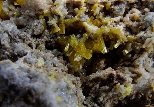 Pyromorphite.
Barstows Trench, Roughton Gill, Caldbeck Fells, Cumbria, England, UK.
Pyromorphite to 4 mm (Author: nurbo)