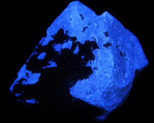 Scheelita - fluorescente
Yaogangxian Mine, Yaogangxian W-Sn ore field, Yizhang Co., Chenzhou Prefecture, Hunan Province, China
55 x 50 x 35 mm
Luz UV onda corta, otros activadores Sm3+ , Eu3+ , Dy3+ , Er3+ , Tb3+ , Pr3+ , MoO42- , Nd3+ , Gd3+ , Yb3+ (Autor: Daniel C.M.)