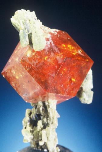 Grossular (var. Hessonite) on Diopside
Asbestos Mine, Eden Mills, Vermont, USA
1.3 cm across

Jeff Scovil photo (Author: John Medici)