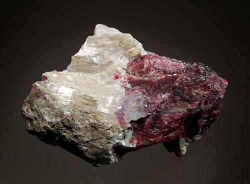 Eudialite
Kipawa alkaline complex, Les Lacs-du-Témiscamingue, Abitibi-Témiscamingue, Québec, Canada
6.6 x 9.3 cm.
Crystalline mass of magenta-red eudialite with fibrous white agrellite from the type loaclity for agrellite. The agrellite is fluoresces pinkish-purple under SW UV. (Author: crosstimber)