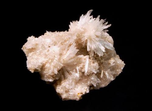 Hydroboracite
Boron, Kramer District, Kern Co., California
3.8 x 4.7 cm.
Stellate sprays of colorless hydroboracite crystals. (Author: crosstimber)