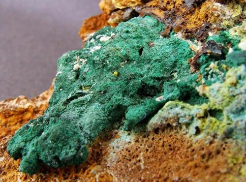 Malachite.
Roughton Gill, Caldbeck Fells, Cumbria, England, UK.
close up of above sample (Author: nurbo)