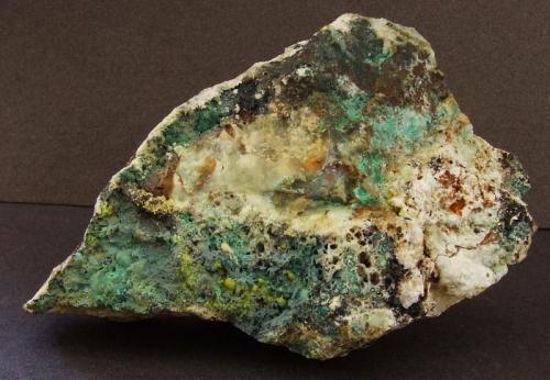 Pyromorphite, Mimetite, Chrysocolla, Plumbogummite. Malachite
Roughton Gill Mine,  Caldbeck Fells, Cumbria, England, UK.
90 x 55 mm (Author: nurbo)