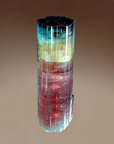 Elbaite
Sapo Mine, Goiabeira, Minas Gerais, Brazil
1.5 x 4.3 cm.
Collected in 1998. (Author: crosstimber)