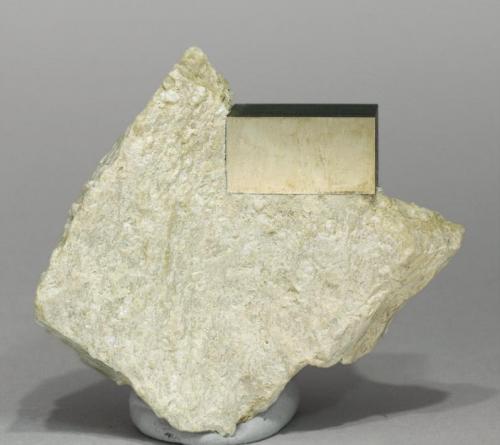 Pyrite
Ampliación a Victoria Mine, Navajún, La Rioja, Spain
5.4 × 1.8 × 6.1 cm
A pyrite crystal in matrix with an unusual flattened morphology.

Photo: Reference Specimens (Author: supertxango)