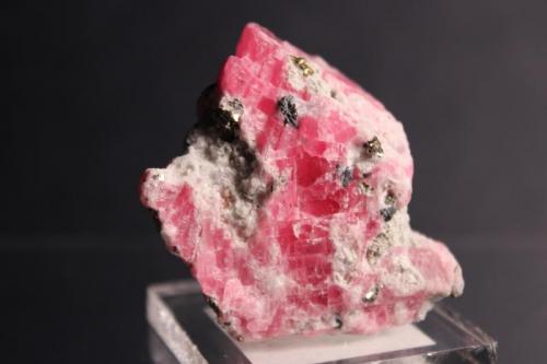 Rhodochrosite, Pyrite
Wutong Mine, Liubao Wuzhou, Guangxi Zhuang. A.R., China
4.0 x 4.2 cm (Author: Don Lum)
