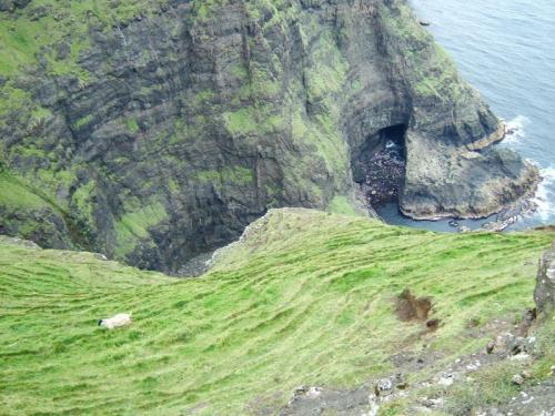 Allt Preshal Beg, Minginish, Isle of Skye, Scotland, UK
Looking down into the 500’ deep chasm of this little-known ’Heddle’ locality. (~160m deep). ’Allt’ means ’stream’ in Gaelic.
Photo taken 2006 (Author: Mike Wood)