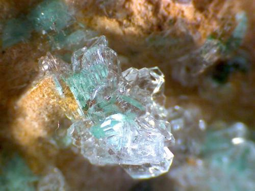 Rosasita, yeso y dolomita
Bou Bekker, Touissit, Touissit District, Oujda-Angad Province, Marruecos
60X
Detalle de un grupo de cristales del ejemplar anterior. (Autor: prcantos)