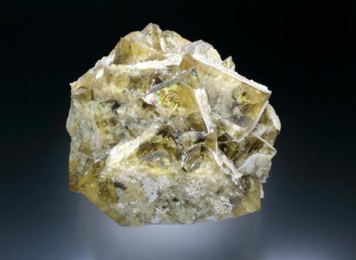 Fluorite with Quartz
St. Peter’s Mine. Sparty Lea, East Allendale, Northumberland, England, UK
12 cm across
A cluster of amber-colored, untwinned  fluorite crystals up to 5 cm on edge. Recovered ca. 1996. (Author: Jesse Fisher)