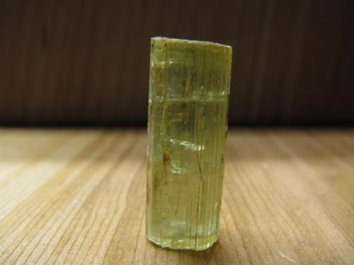 Beryl
Ben a’ Bhuird, Cairngorms, Grampian Region, Scotland, UK
20mm x 8mm x 6mm
Terminated gemmy greenish/yellowish beryl crystal. (Author: Mike Wood)
