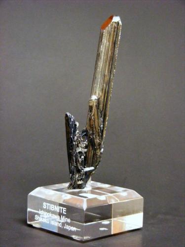 Stibnite
Ichinokawa mine, Saijo City, Ehime Prefecture, Shikoku Island, Japan
11.7 cm tall
Yet another angle. (Author: Tim Blackwood)