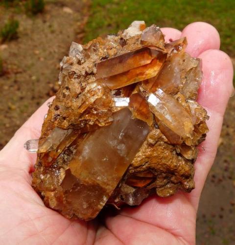 Quartz
Ceres, Western Cape, SA
hand for scale
Another specimen from the same pocket. (Author: Pierre Joubert)