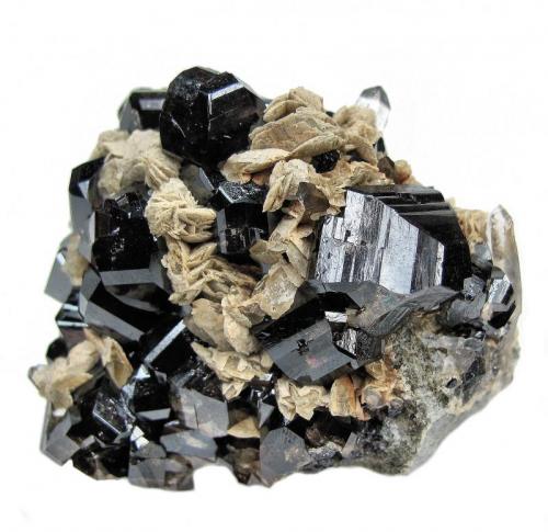 Cassiterite, siderite, quartz
Viloco Mine, Araca, Loayza, La Paz, Bolivia
 60 mm x 47 mm x 39 mm. Largest cassiterite crystal: 15 mm wide (Author: Carles Millan)