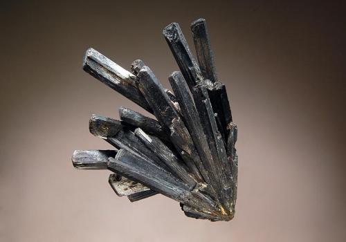 Stibnite
Raura District, Cajatambo Province, Lima Department, Peru
6.3 x 7.0 cm.
Two intergrown sprays of steel-gray stibnite crystals with rough terminations typical of this district. (Author: crosstimber)