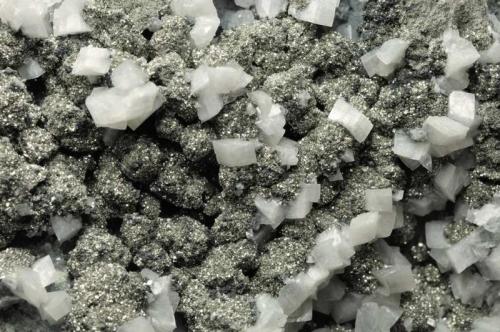 Dolomite, Pyrite, Calcite, Quartz
Qale-Zari Mine, South Khorasan Province, eastern Iran
FOV is 5 cm. (Author: vhairap)