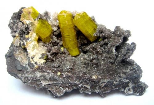 Ettringite
N’Chwaning Mines, Kuruman, Kalahari manganese fields, Northern Cape Province, South Africa
Specimen size 4,5 cm, largest crystal 1,5 cm
 (Author: Tobi)