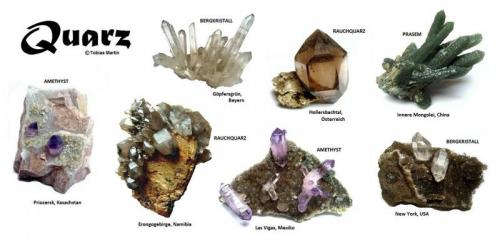 Quartz (Amethyst; Rock Crystal, Smoky Quartz, Prase)
China, Austria, Germany, Kazakhstan, Mexico, Namibia, USA (Author: Tobi)