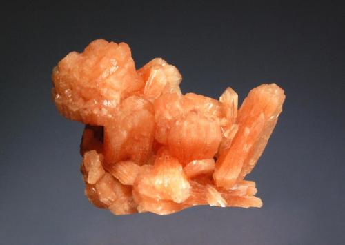 Stilbite
Nasik District, Maharashtra, India
4.5 x 6.5 cm.
Cluster of bright orange stilbite which displays the typical wheat-sheave arrangement. (Author: crosstimber)