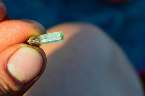 Aquamarine Beryl
Green Dream Claim, Revelstoke, BC, Canada
1 inch long
gemmy aquamarine that came out of a pocket at my green dream claim (Author: thecrystalfinder)