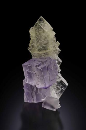 Fluorite on celestine
Mina El Tule, Melchor Muzquiz, Coahuila, Mexico
9 x 5 x 4 cm
typical 3 cm fluorite cubes on 9 cm Celestine spear.  Peter Megaw specimen, Jeff Scovil photograph (Author: Peter Megaw)