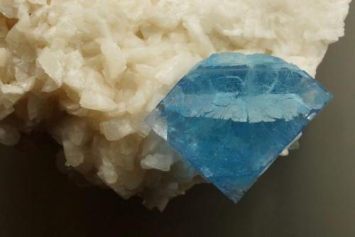 Fuorite on Dolomite.
Florence Mine, Cumbria, England, UK.
27 mm blue fluorite on 8 cm dolomite matrix. (Author: Ru Smith)