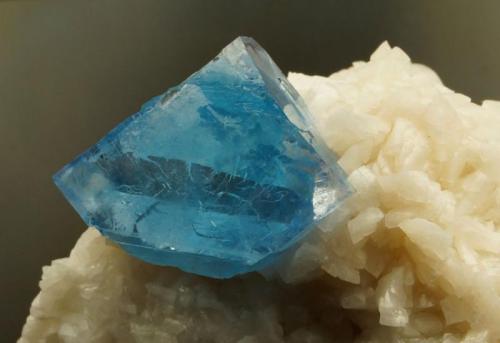Fluorite on Dolomite.
Florence Mine, Cumbria, England, UK.
27 mm blue fluorite on 8 cm dolomite matrix. (Author: Ru Smith)
