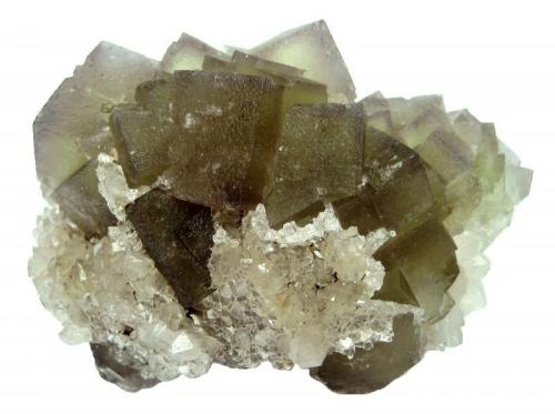 Fluorite, quartz
West Pasture Mine, Stanhope, Weardale, North Pennines, Co. Durham, England, UK
Specimen size 9,5 cm

Green crystals white purple zoning, associated with clear quartz crystals (Author: Tobi)