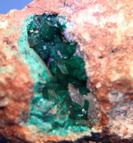 Dioptase, Limonite
Tsumeb Mine, Namibia
9.7 x 7.0 cm (Author: Don Lum)