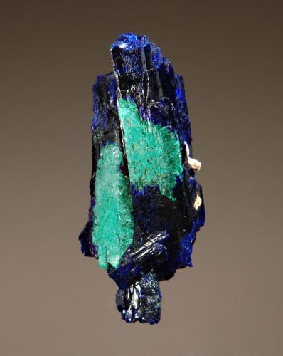 Azurite
Kerrouchene, Khenifra Province, Meknes-Tafilalet Region, Morocco
1.5 x 3.2 cm.
Two azurite crystals partly altered to malachite. (Author: crosstimber)