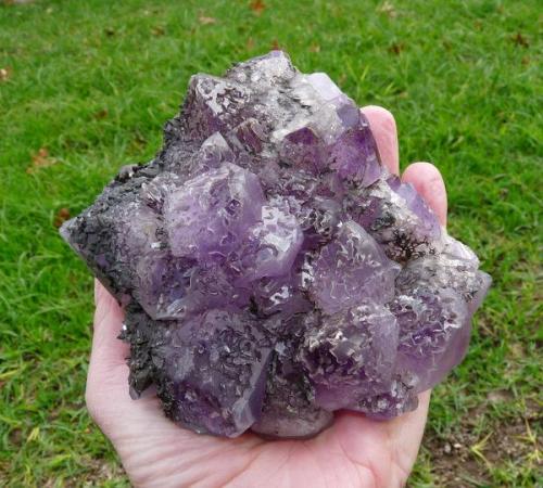 Amethyst quartz and unknown mineral, possibly calcite.
Brandberg, Namibia
126 x 119 x 89 mm
A very unusual specimen from Brandberg.  Possibly a new area. (Author: Pierre Joubert)