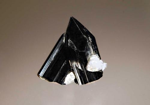 Schorl
Laila Peak, Haramosh Mts., Gilgit-Baltistan, Pakistan
2.0 x 2.1 cm.
Two intersecting schorl crystals with steep pyramidal terminations and a bit of albite for accent. (Author: crosstimber)
