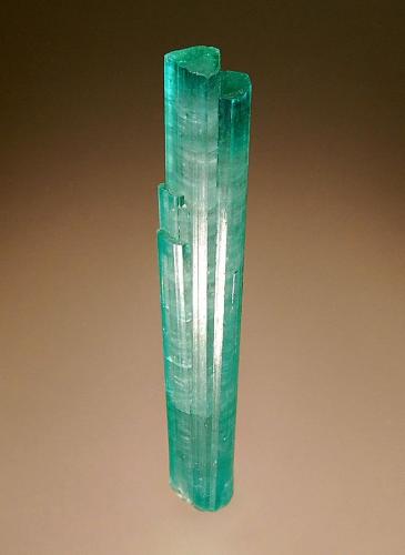 Elbaite
Dusso, Shigar Valley, Skardu District, Gilgit-Baltistan, Pakistan
1.3 x 6.5 cm.
Pale green striated elbaite crystals with parallel growth and pinacoid terminations. (Author: crosstimber)