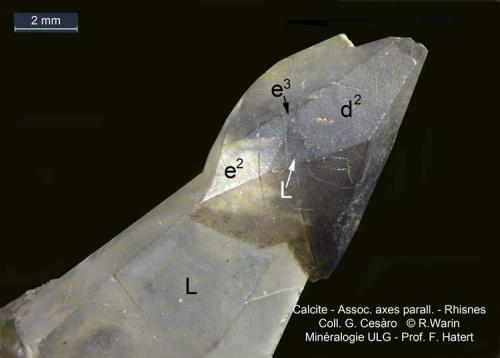 Calcite
Rhisnes, Namur Prov., Belgium
parallel growth on hexagonal dipyramid (Author: Roger Warin)