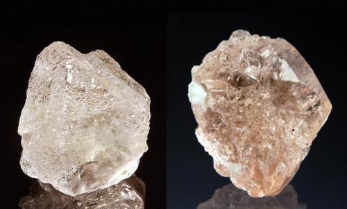 Fluorite
Chumar Bakhoor, Hunza Valley, Gilgit-Baltistan, Pakistan
3.0 x 3.5 and 3.1 x 3.7 cm.
Transparent octahedral fluorite crystals with a pale green cores and pale pink edges. (Author: crosstimber)