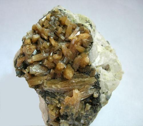 Mimetite
Wheal Unity, St Day, Cornwall, England, UK
crystals to 20mm, on quartz (Author: ian jones)