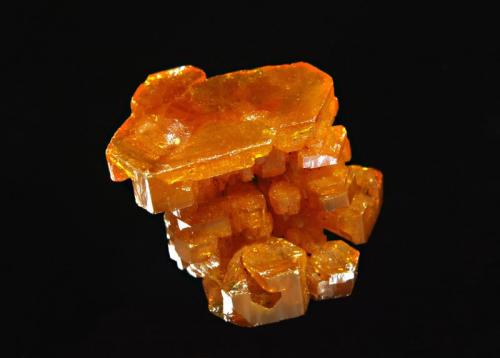 Mimetite
Pintouling Mine, Sanjiang, Liannan Co., Guangdong Prov., China
2.1 x 2.2 cm.
Hexagonal prisms of yellow to orange mimetite with pinacoid terminations. These first reached the U.S. market in Jan. 2003. Unfortunately, specimens were collected for only a few months before the supply was exhausted. (Author: crosstimber)