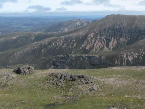 Looking east along the northern corries of Ben Avon, the partner mountain to Ben a’ Bhuird. Not yet explored by myself. There’s a lot of ground to cover, and it’s very remote. August 2011. (Author: Mike Wood)