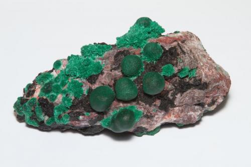 Malachite balls on matrix with minor barite
Milpillas mine, Cuitaca Mexico
6"x3"x3"
 (Author: Cascavel1)