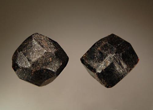Almandine
Altay No. 3 mine, Fuyun Co., Xinjiang Aut. Reg., China
2.8 cm, 3.7 cm
Loose dark red-brown, dodacahedral garnet crystals with trapezohedral modifications. (Author: crosstimber)