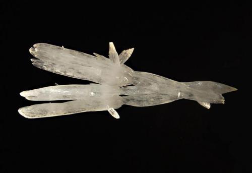 Calcite
Wenshan Mine, Wenshan Co., Yunnan Prov., China
4.0 x 14.0 cm
A divergent group of elongate colorless scalenohedral calcite crystals. (Author: crosstimber)