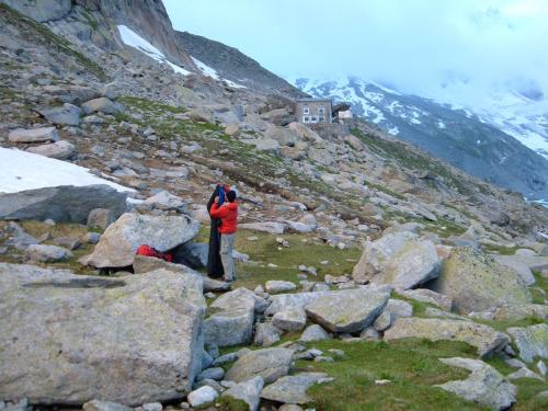 In July 2005 myself and two comrades attempted to climb the Aiguille du Moine (as mentioned earlier). Two of us slept out under the stars (bivouac), while the other stayed in the Courvercle Hut for the night. Mark (pictured) went back down to the valley in the morning, not fancying the look of the weather, and seemingly remembering he’d climbed the mountain before! (Author: Mike Wood)