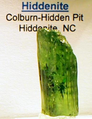 Spodumene var.Hiddenite
Colburn- Hidden Pit Stony Point, Alexander Co., North Carolina, USA
2.4cm x 1.5cm (Author: Rich Olsen)