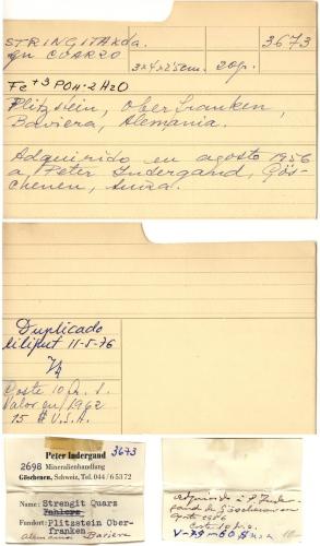 Record of the Folch Collection and the original label (with handwritten notes of Sr. Folch) of the Swiss dealer Peter Indergand from Göschenen, Switzerland (Author: Jordi Fabre)