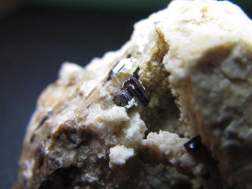 Rutilo
Carver’s Claim, Wadnaminga goldfield, Olary Province, South Australia, Australia
Cristal de 4 mm.
Otro detalle de la misma pieza, que muestra un pequeño fragmento estriado de rutilo. (Autor: prcantos)