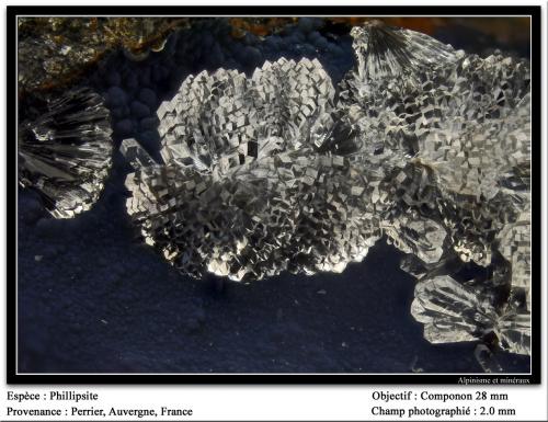 Phillipsite
Perrier, Issoire, Puy-de-Dôme, Auvergne, France
fov 2 mm (Author: ploum)