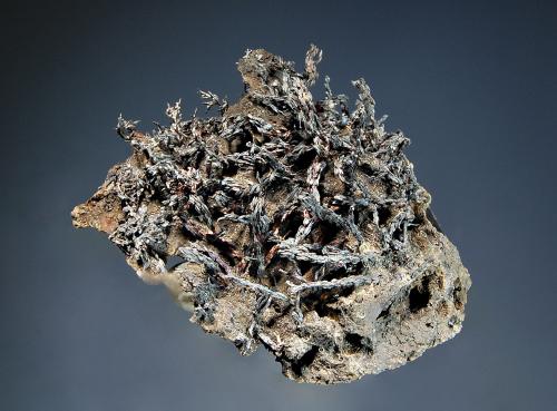 Dyscrasite
Příbram, Central Bohemia Region, Czech Republic
4.1 x 5.0 cm
Metallic dyscrasite crystals with an iridescent tarnish on stibarsen matrix. Collected in 1982. (Author: crosstimber)