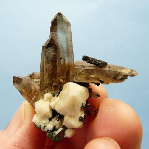 Quartz variety smoky, Aegirine and feldspar.
Mount Malosa, Zomba, Malawi.
46 x 41 x 21 mm (Author: Pierre Joubert)