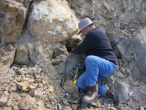 Neil Prenn intent on digging quartz in a pocket. (Author: Tony L. Potucek)