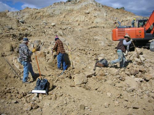 Ken Roberts, Neil Prenn and Ian Merkel checking fresh ground for pockets.  Ian worked for the consortium of owners and was a great help. (Author: Tony L. Potucek)